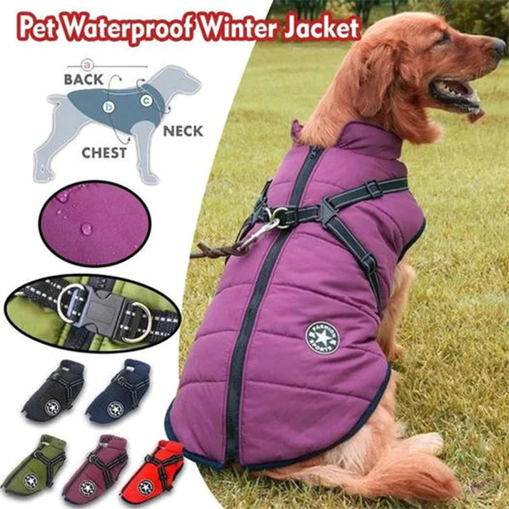 SecureDog™ - Wasserdichter Wintermantel mit Geschirr für Hunde