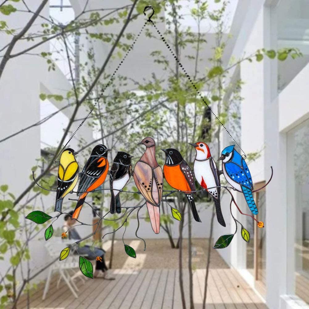 GlasswingedTweets™ - Vögel Buntglas-Fensterbehang